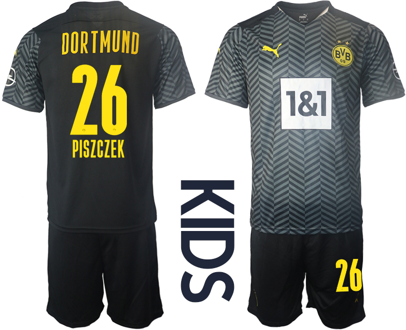 Youth 2021-2022 Club Borussia Dortmund away black #26 Soccer Jersey->youth soccer jersey->Youth Jersey
